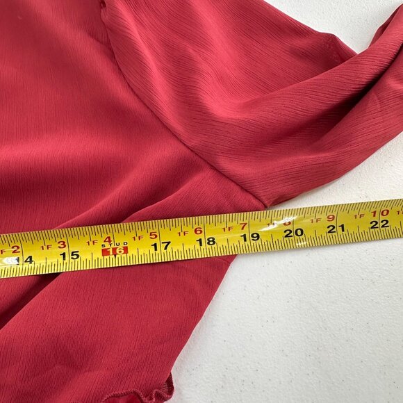 Lulus Red Long-Sleeve Cutout Waist Mini Dress Size L Ruffle Rusty Rose Mock Neck - Picture 3 of 14